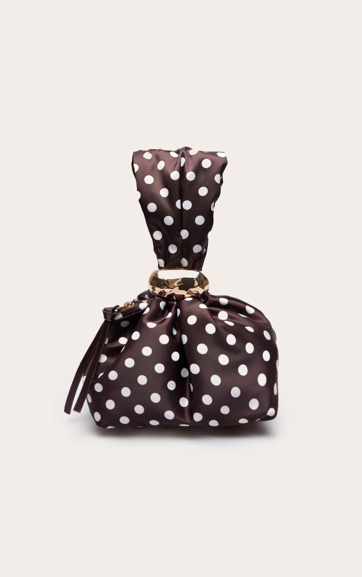 Chocolate Polka Dot Trim Detail Handbag image 2