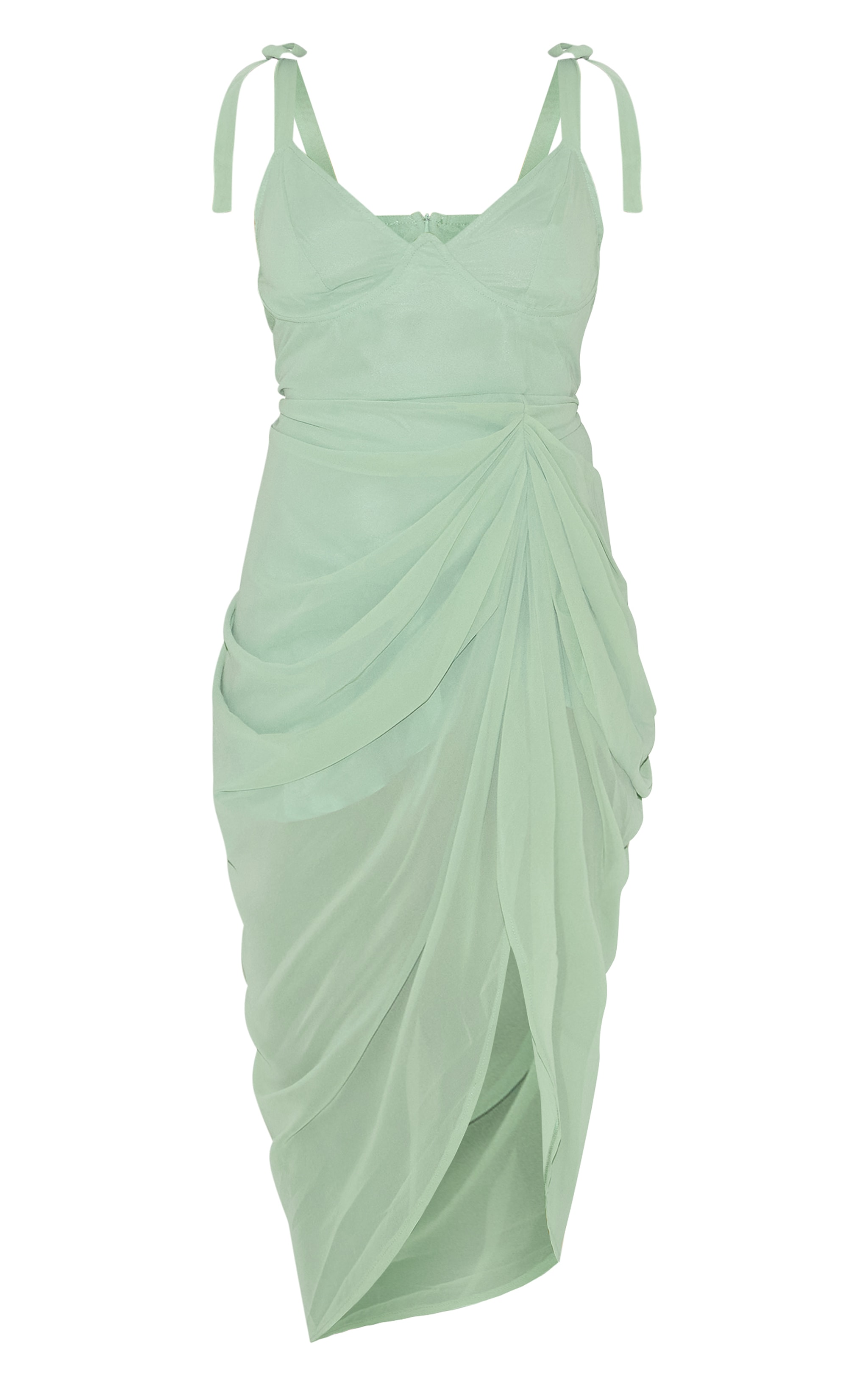 Plus Sage Green Underwire Detail Draped Midi Dress image 5