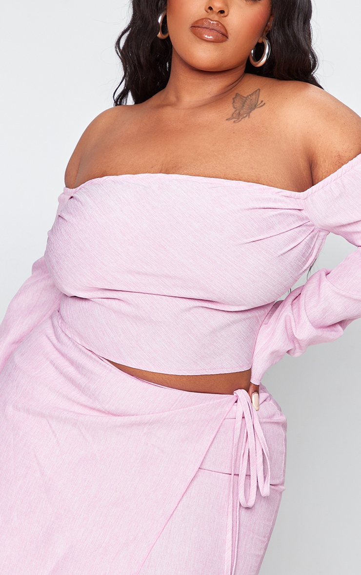 Plus Pink Long Sleeve Bardot Crop Top image 4