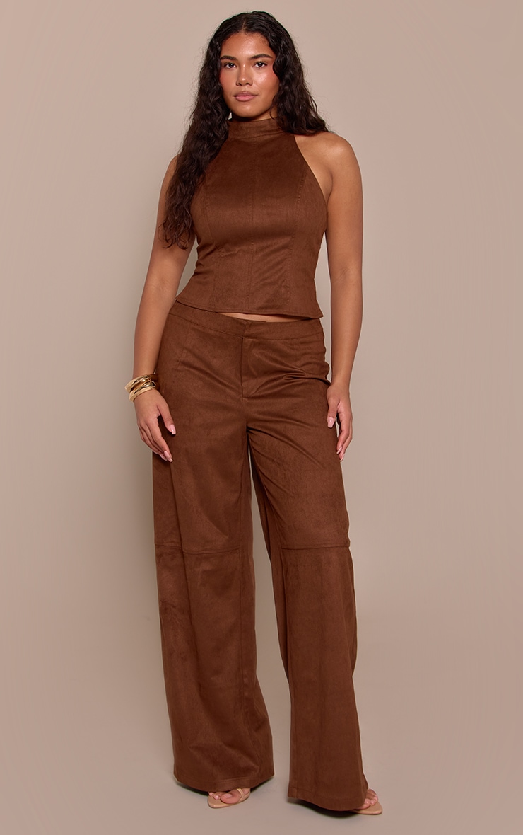 Shape Brown Suede Seam Front High Neck Top image 3