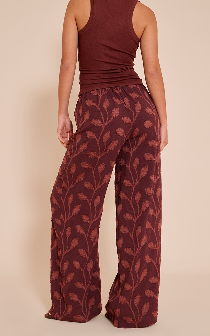 Chocolate Textured Woven Drawstring Waist Straight Leg Pants image 3