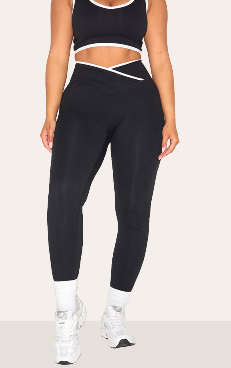 Shape Black Active Contrast Binding Wrap Waistband Leggings image 2