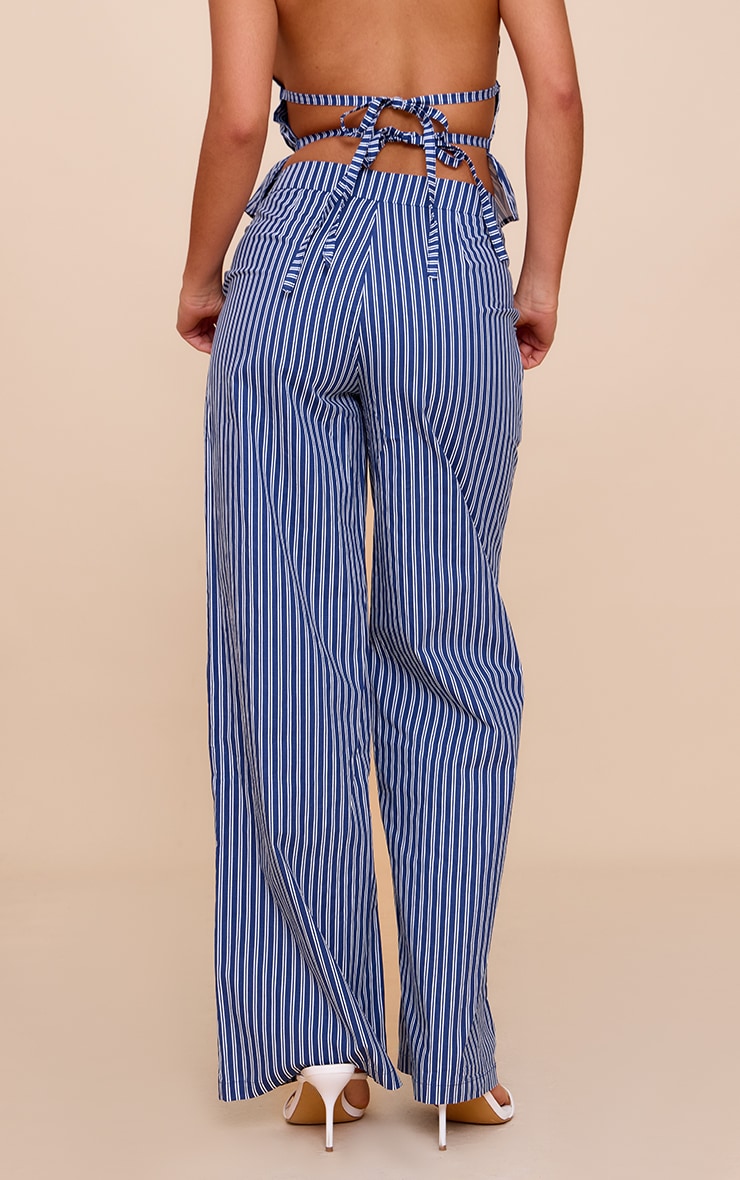  Indigo Stripe Woven Mid Rise Wide Leg Pant image 3