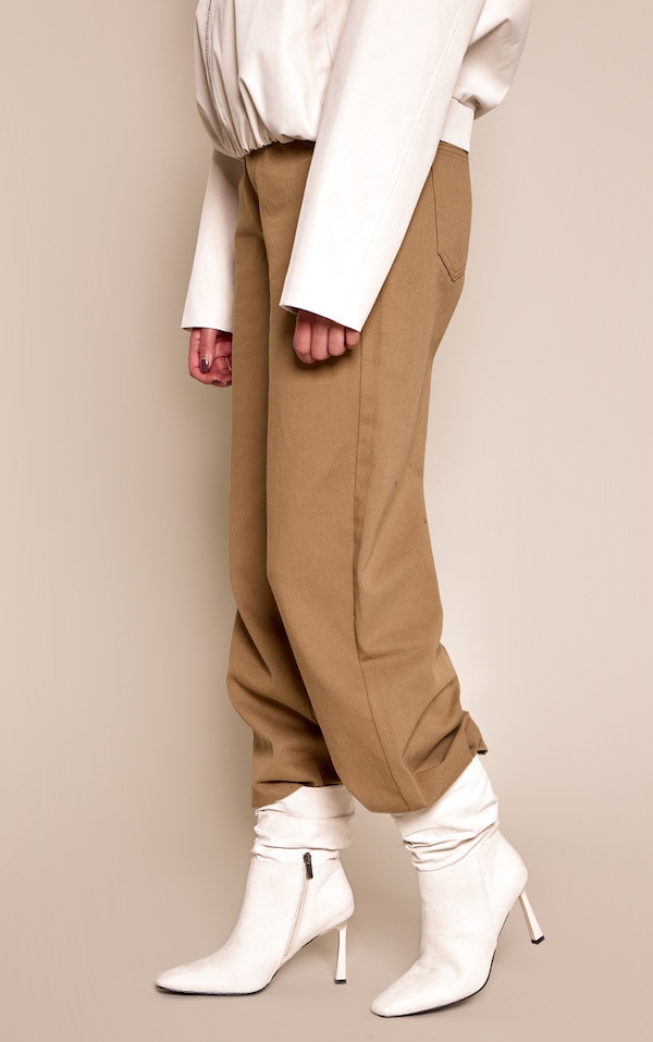 Cream Faux Suede Ruched Chiseled Toe Ankle Boots