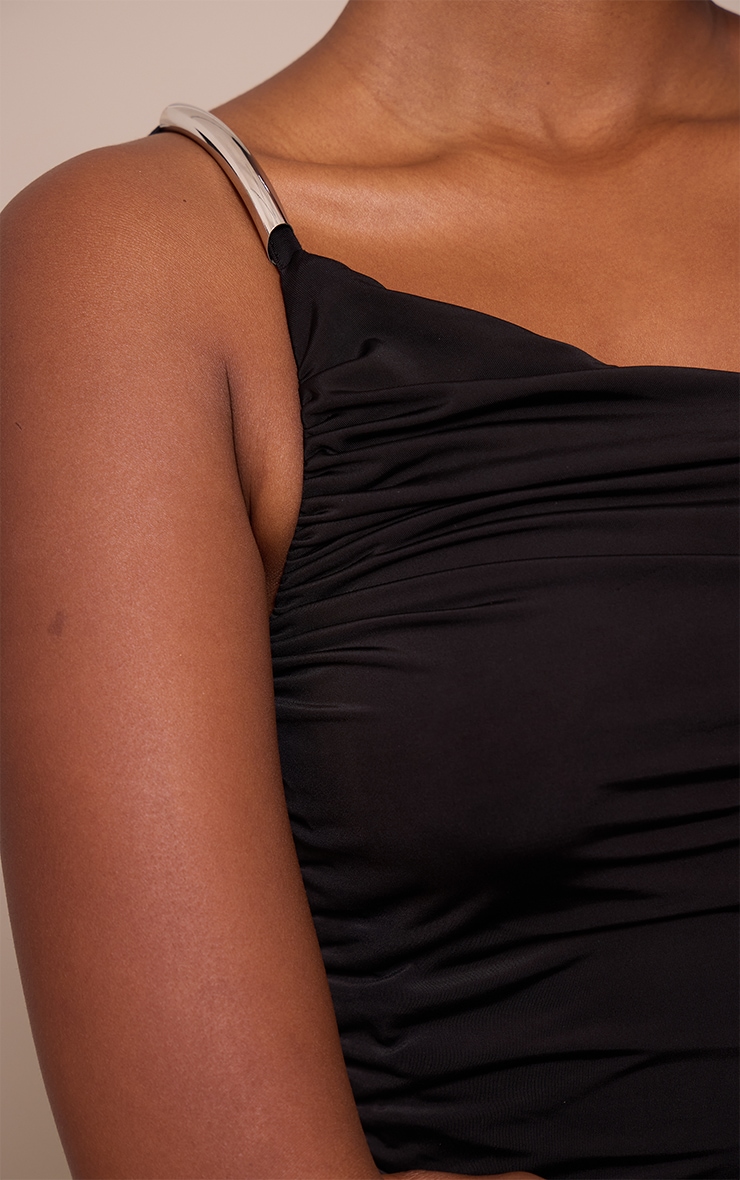 Black Slinky Trim Shoulder Detail Long Top image 4