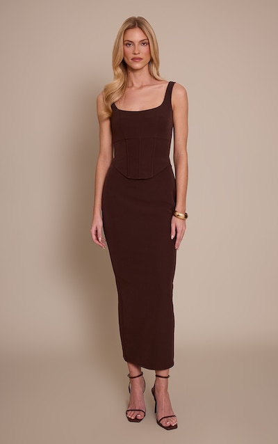 Chocolate Woven Corset Detail Maxi Dress