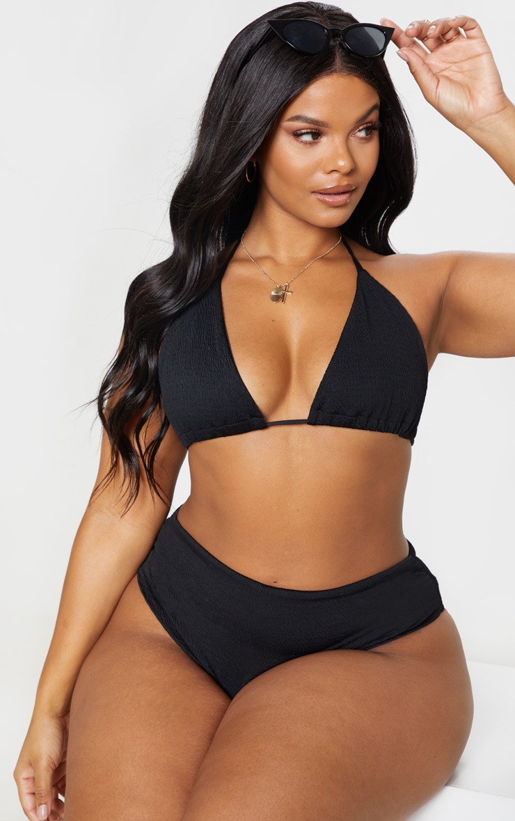 Plus Black Crinkle Triangle Bikini Top