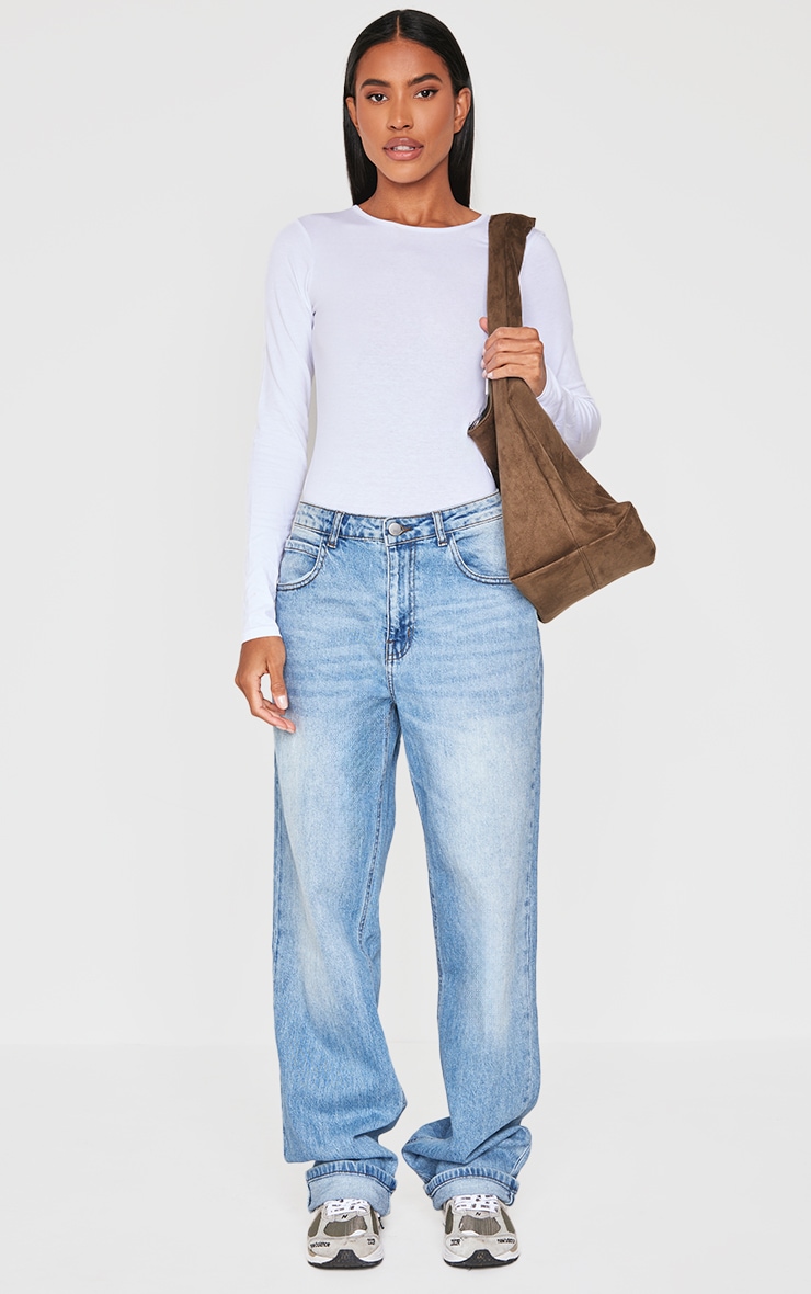 Basic White Cotton Blend Crew Neck Bodysuit image 3