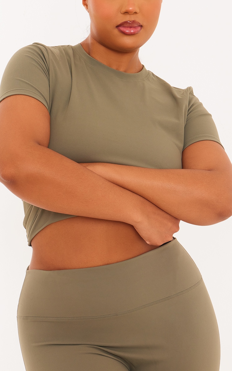 Plus Olive Sculpt Longline Short Sleeve Gym Top image 4