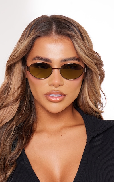 Lunettes de soleil rondes à monture métallisée bronze