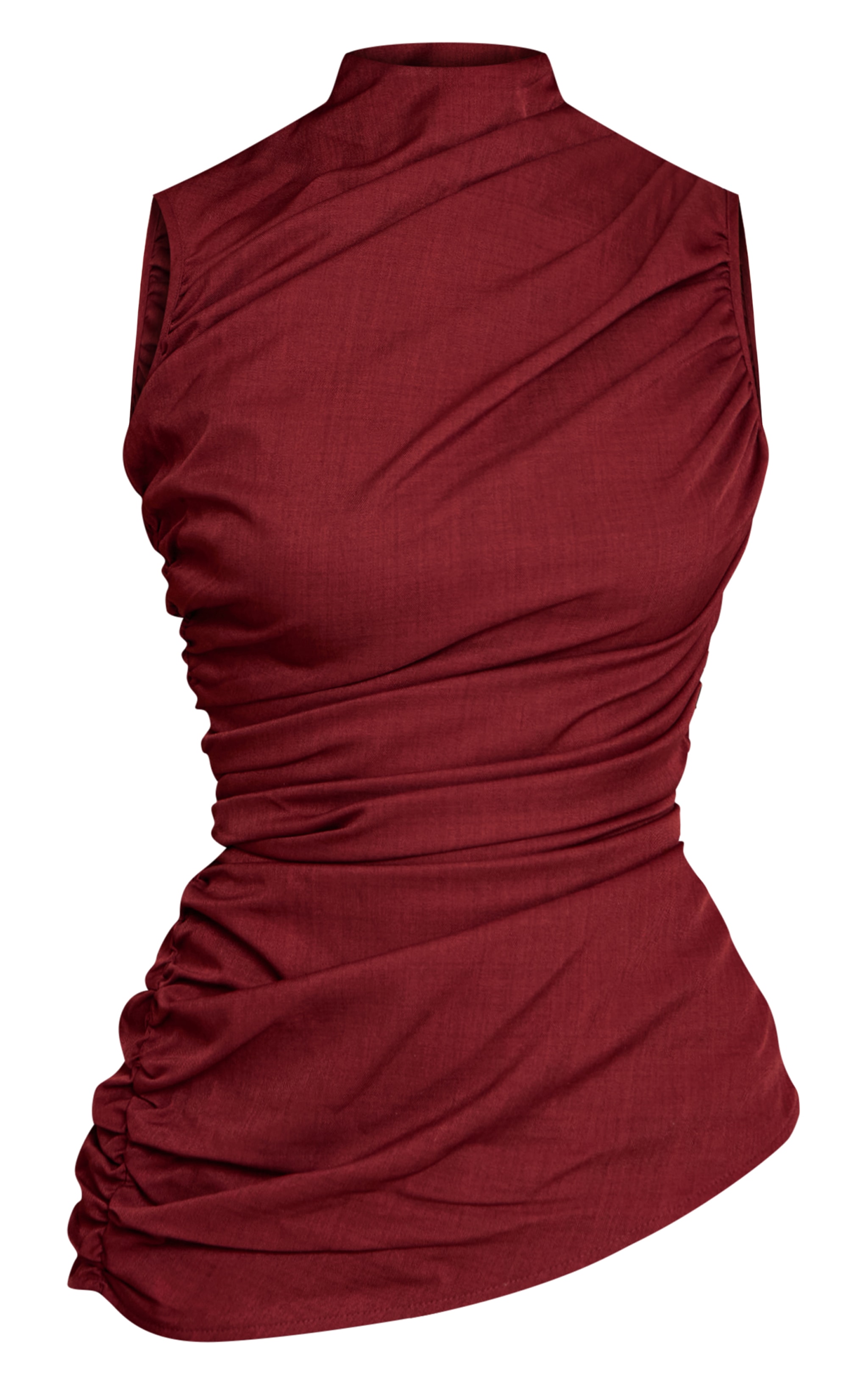 Burgundy Tailored Extreme Ruched Asymmetric Top image 5