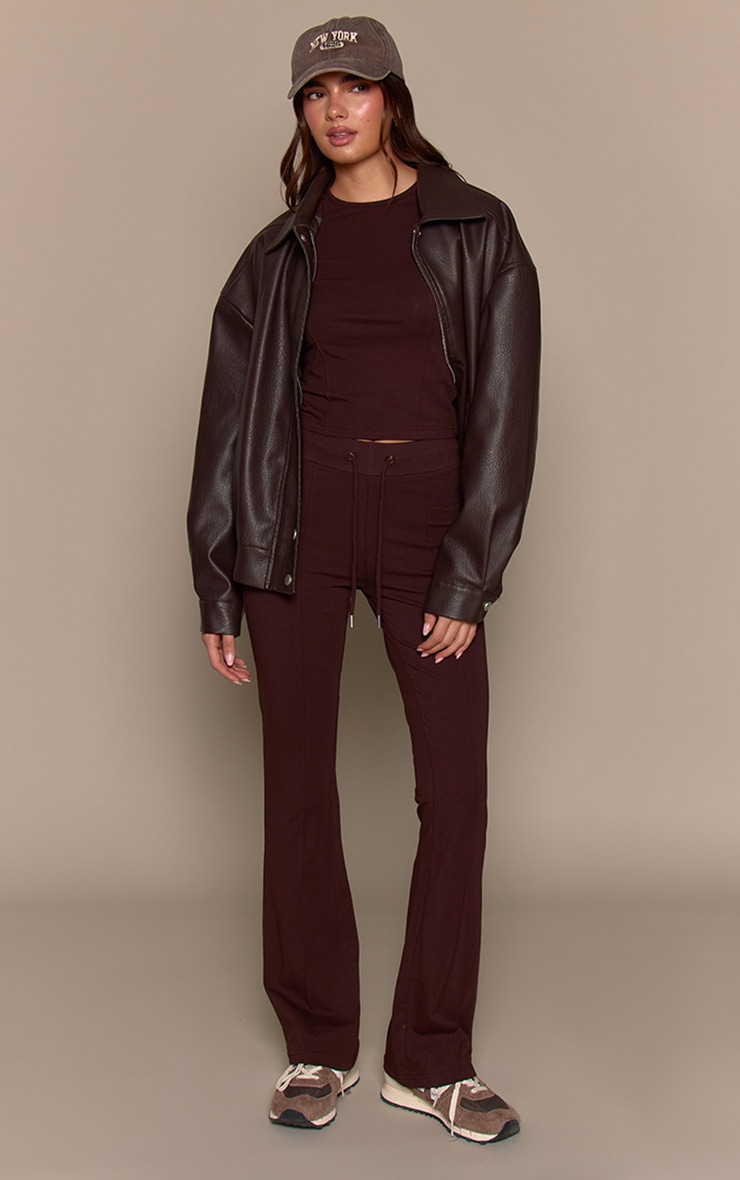 Dark Brown Cotton Seam Detail Mid Rise Skinny Flares image 1