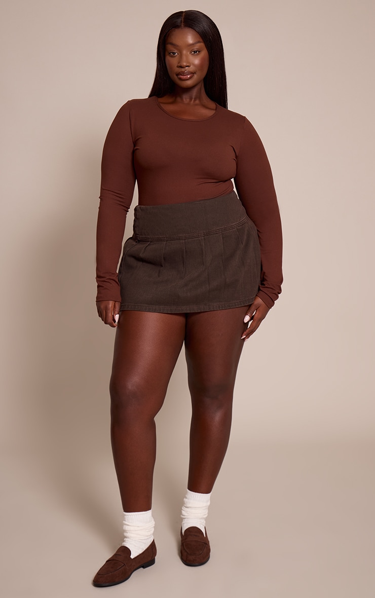 Plus Dark Chocolate Floaty Denim Mini Skirt | Plus Size