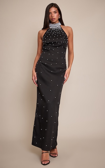 Black Pearl High Neck Sleeveless Maxi Dress