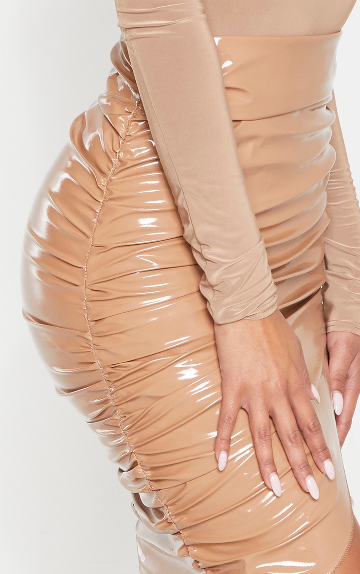 Stone Vinyl Ruched Wrap Midi Skirt  5