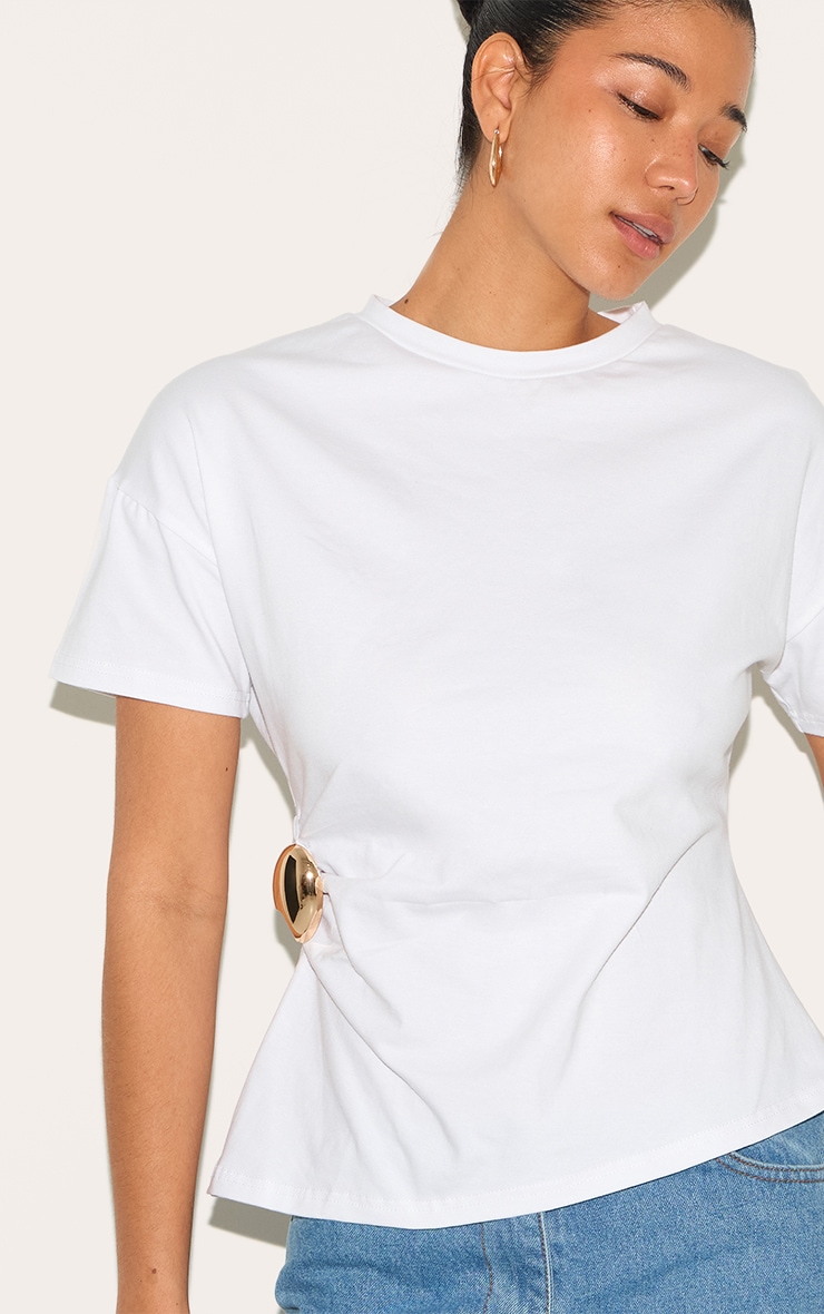 White Trim Detail Asymmetric Hem T Shirt image 4