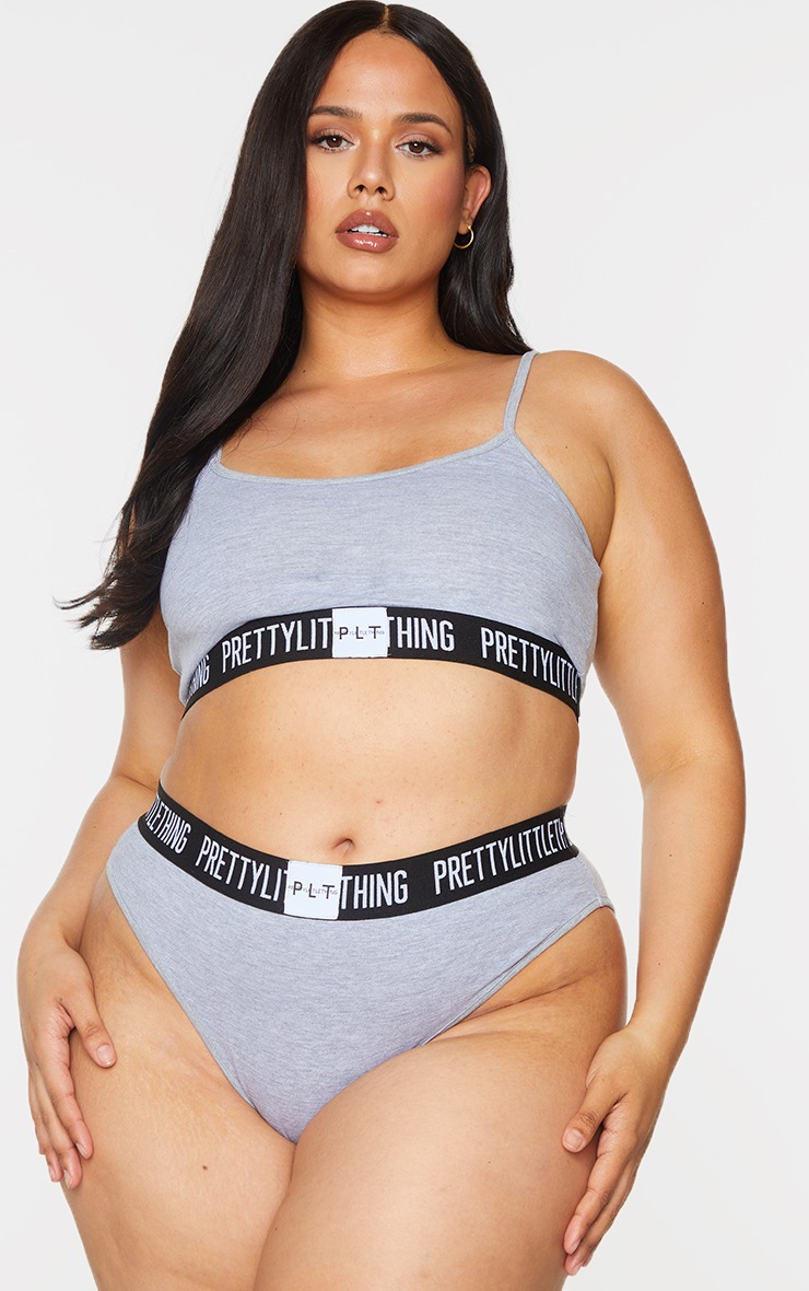 RETTYLITTLETHING Plus - Ensemble de lingerie en jersey gris à bandes contrastantes