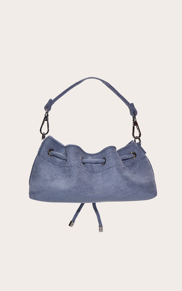 Powder Blue Faux Suede Drawstring Mini Bag image 4