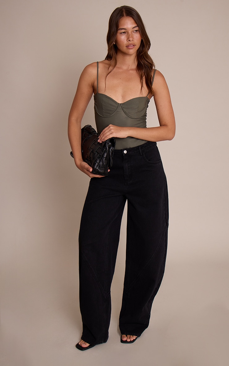 Forest Green Woven Stretch Strappy Bodysuit image 3