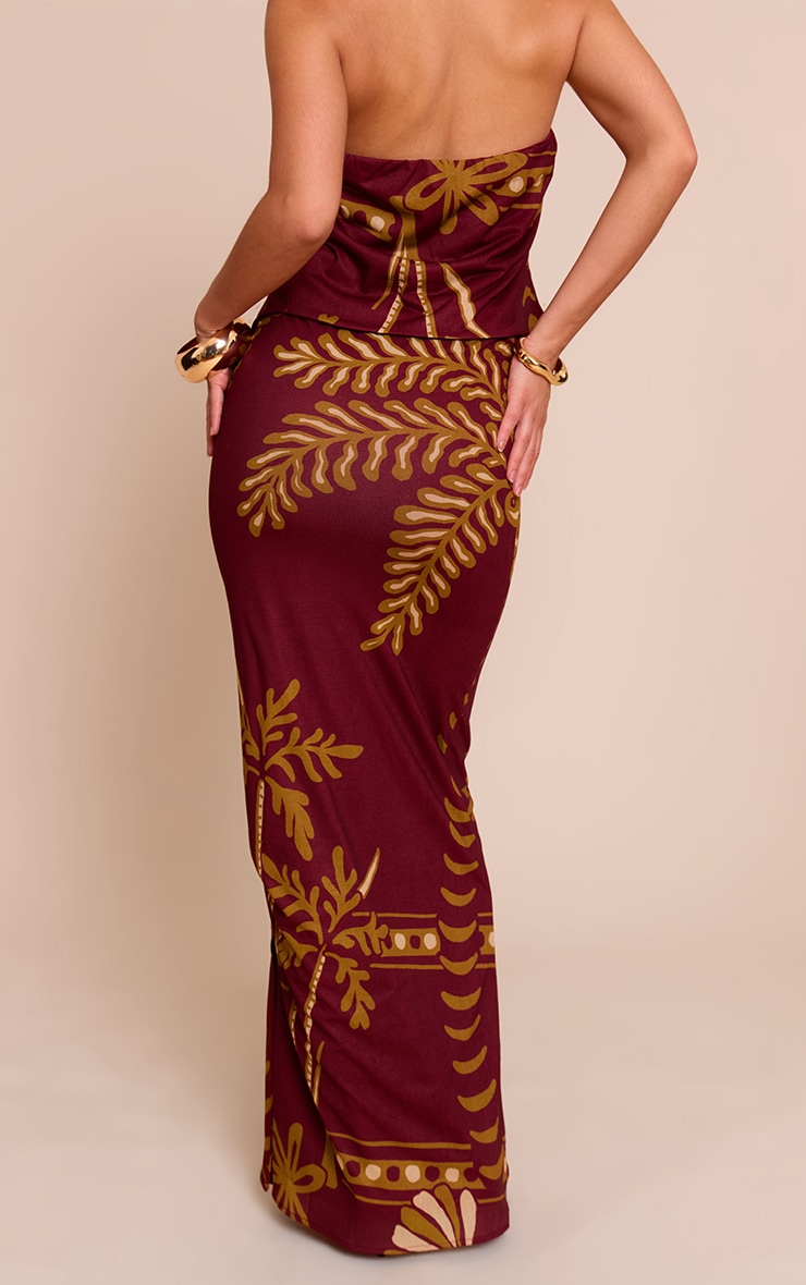 Rust Palm Print Chiffon Maxi Skirt image 3