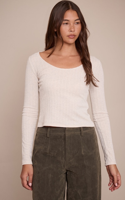 Cream Cable Scoop Neck Long Sleeve Top