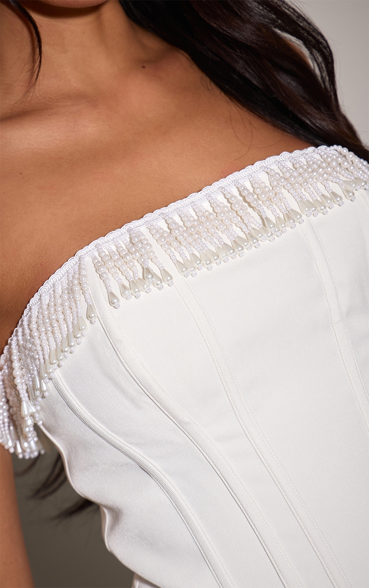 Cream Boned Pearl Tassel Trim Corset   image 4