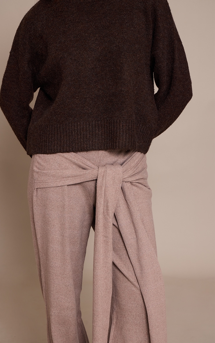 Mushroom Brushed Wrap Detail Straight Leg Pants image 4