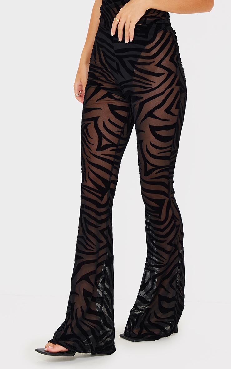 Black Zebra Devore High Waisted Flared Trousers image 2