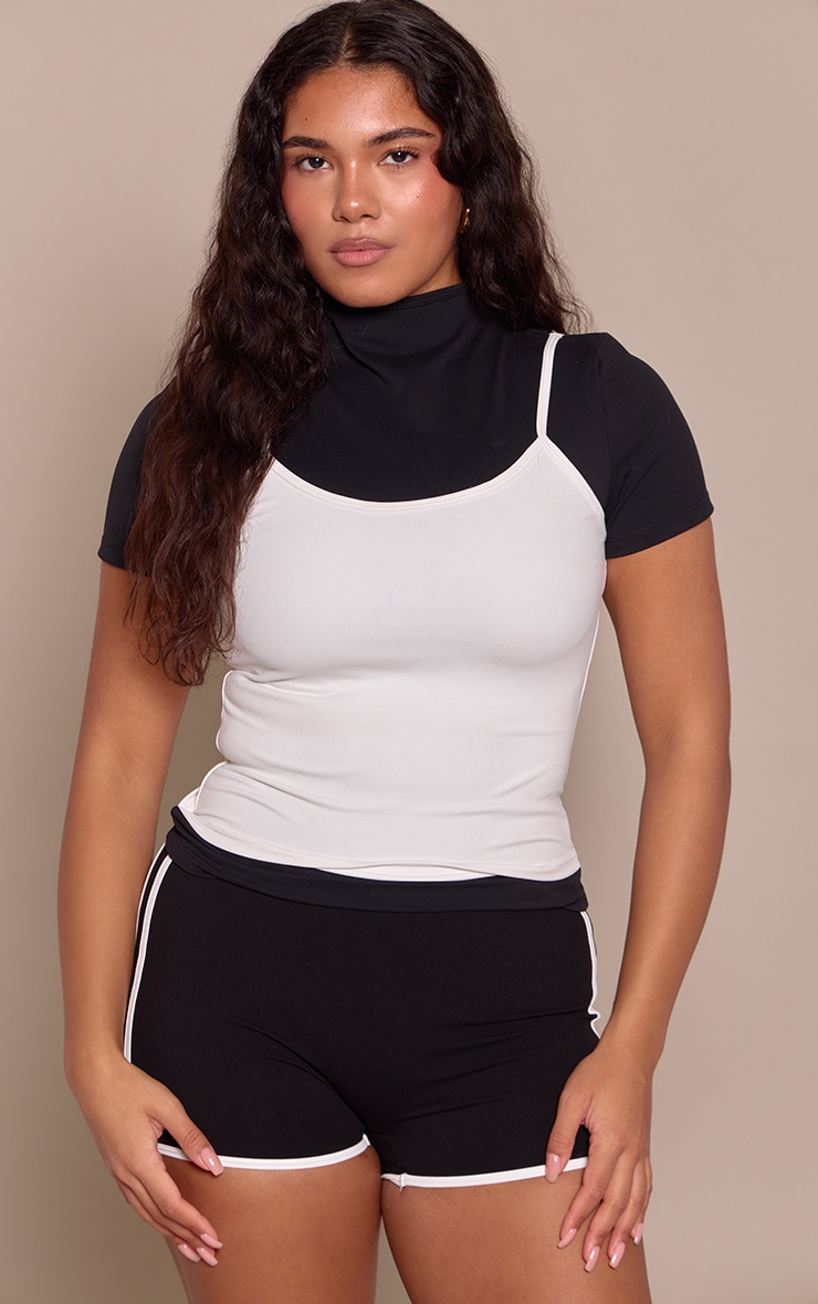 Shape Black Sculpt Contrast Cami Detail Short Sleeve Top image 1