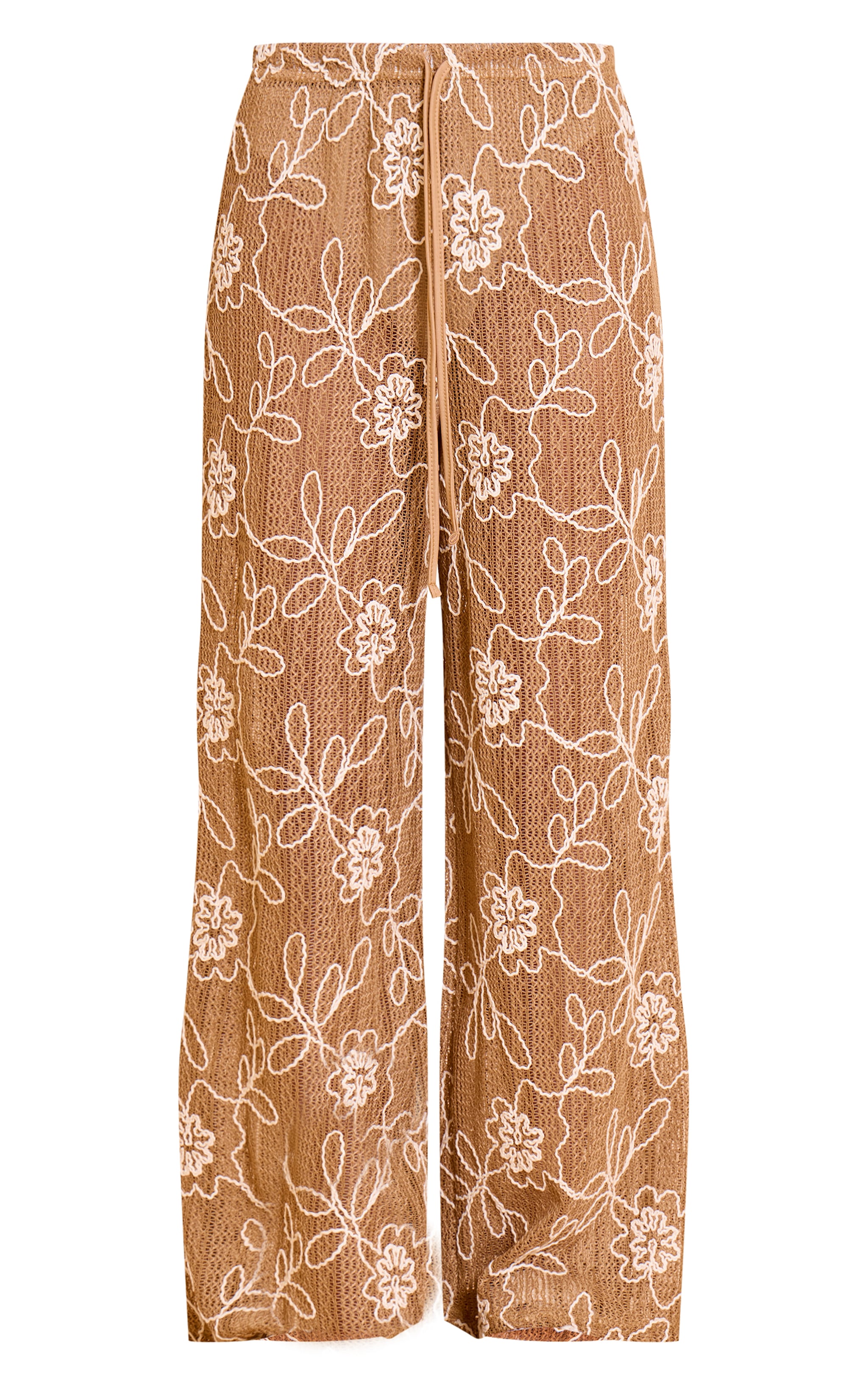 Tan Floral Crochet Drawstring Pant image 5
