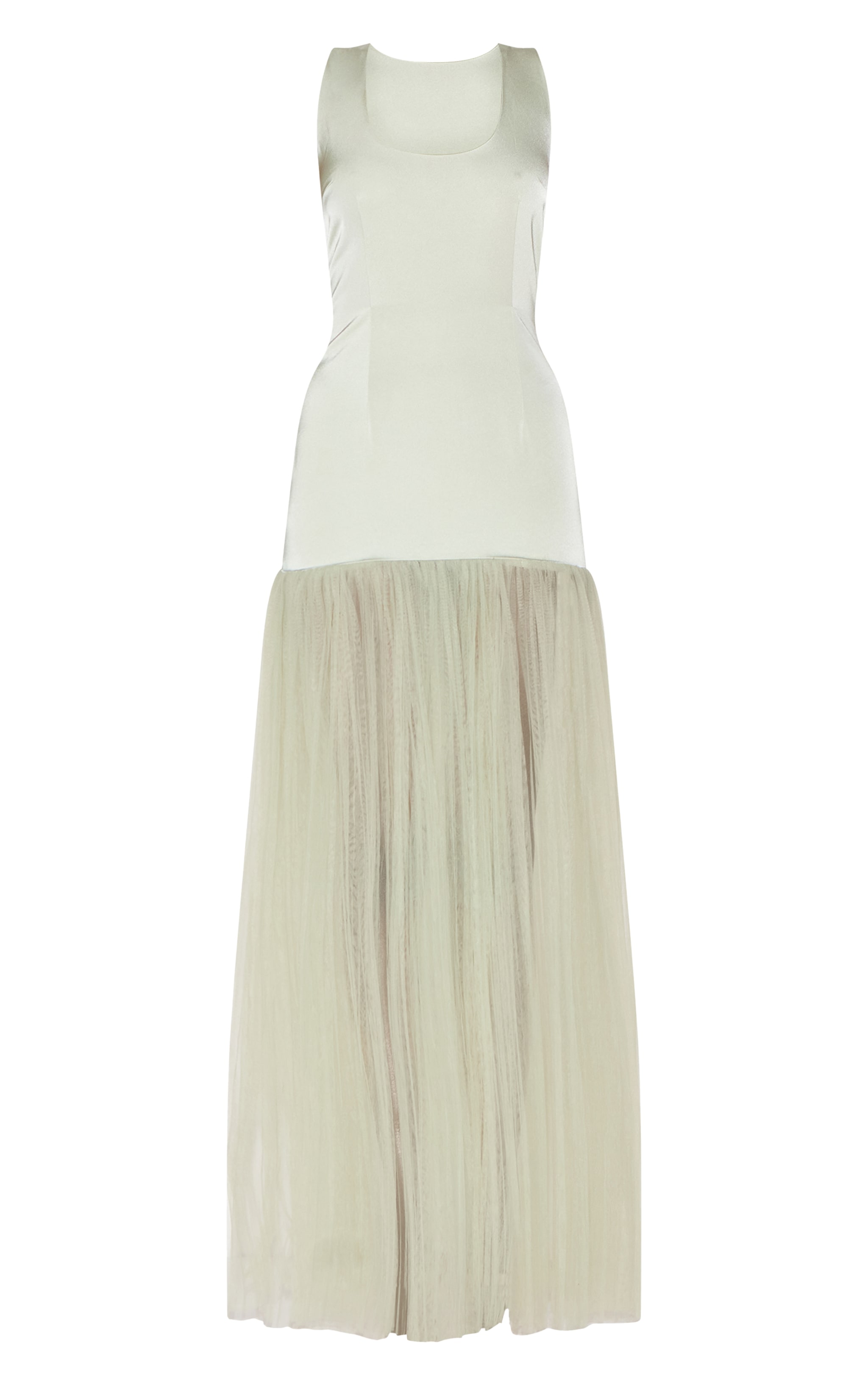 Sage Green Scoop Neck Drop Waist Maxi Dress image 5