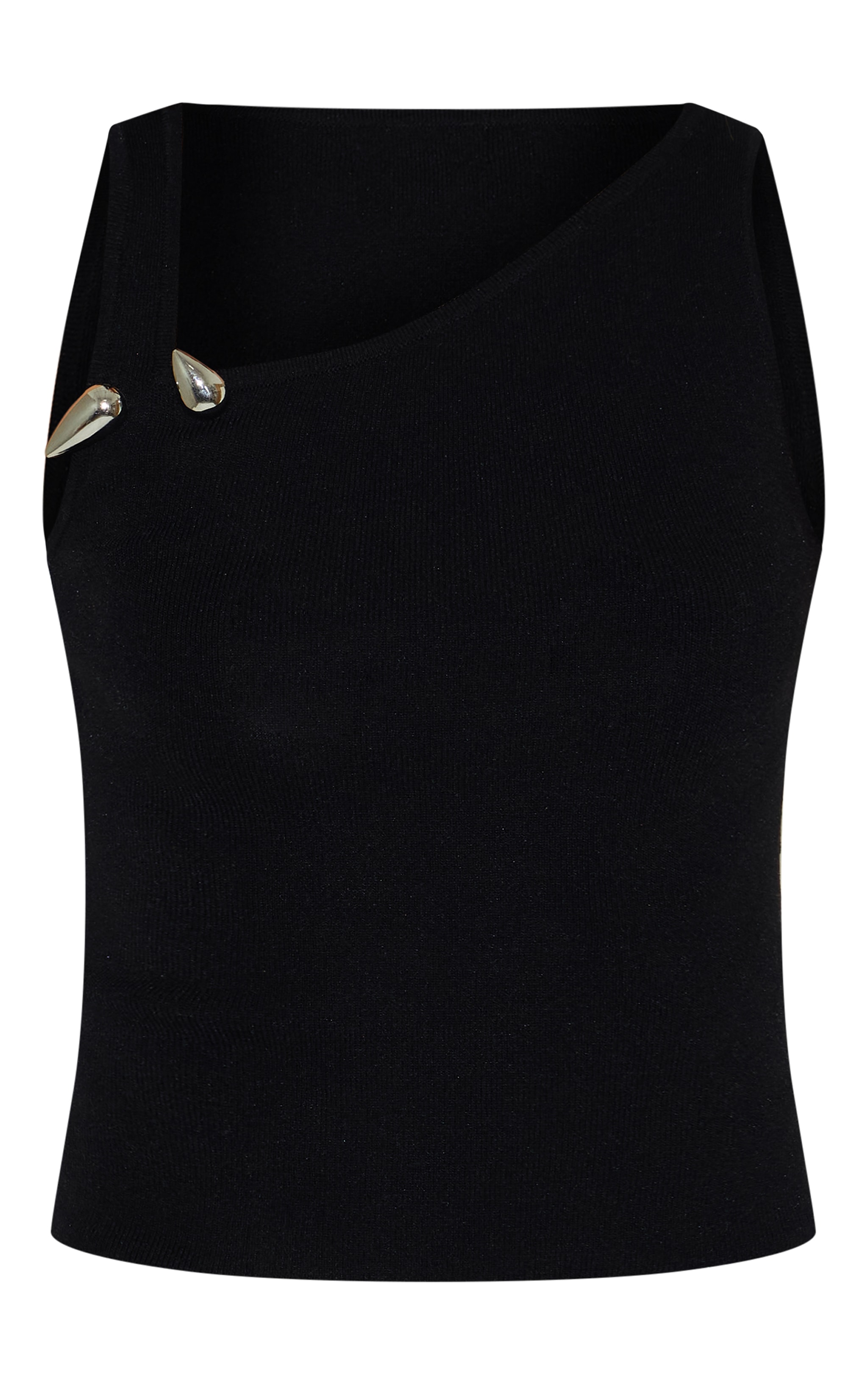 Black Fine Knit Asymmetric Neckline Top image 5