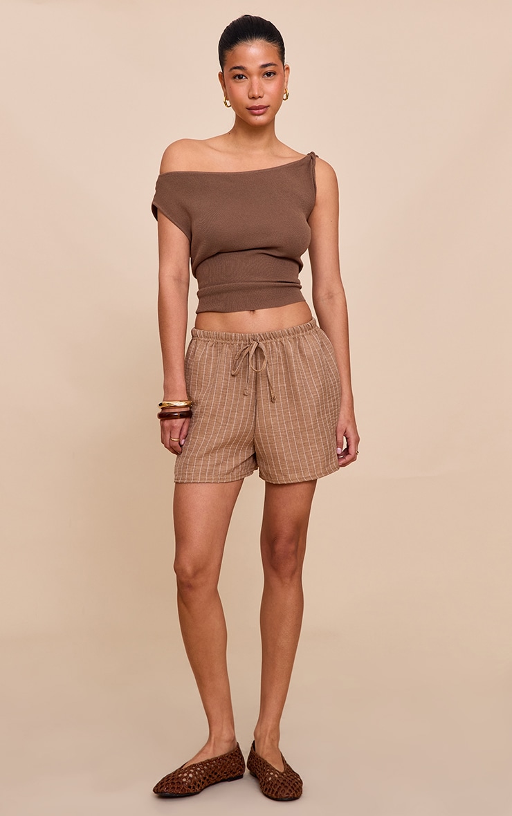 Natural Lightweight Woven Pinstripe Drawstring Shorts image 4