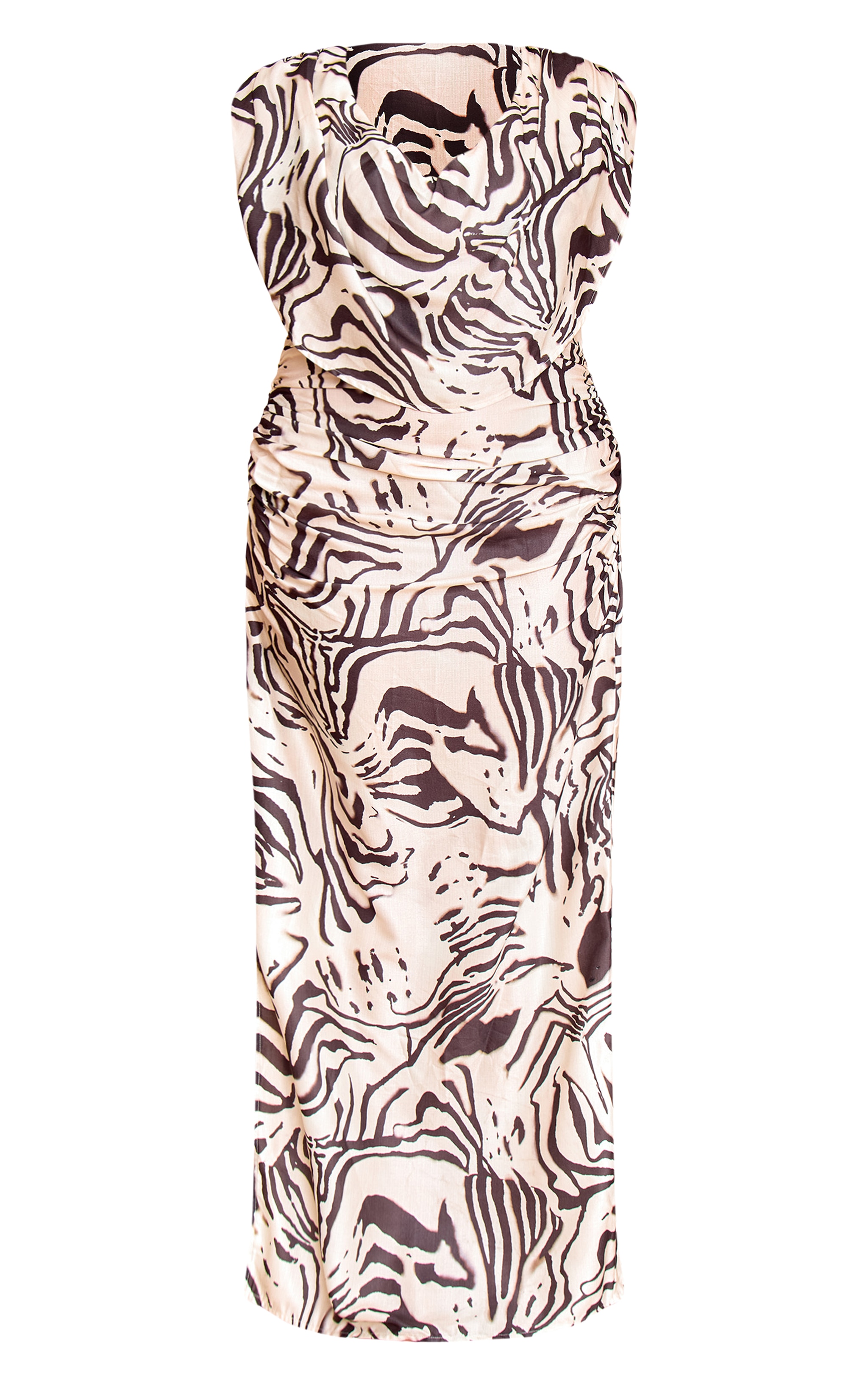 Plus Monochrome Printed Extreme Cowl Ruched Detail Maxi Dress image 5