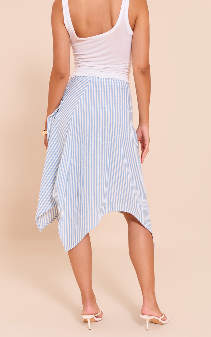 Blue Stripe Split Hem Hanky Hem Midi Skirt image 3