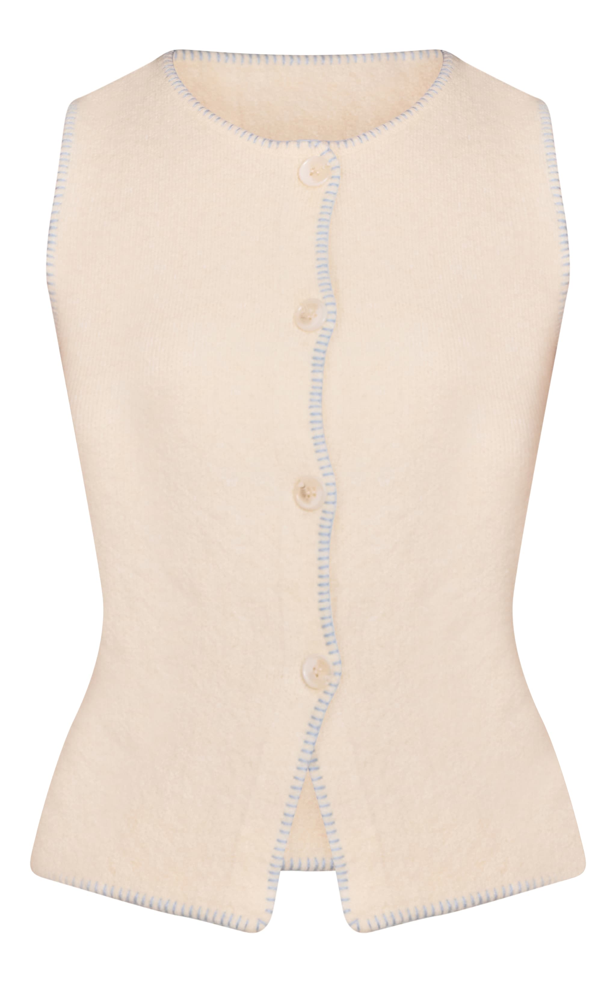 Cream Blanket Stitch Round Neck Knitted Waistcoat image 5