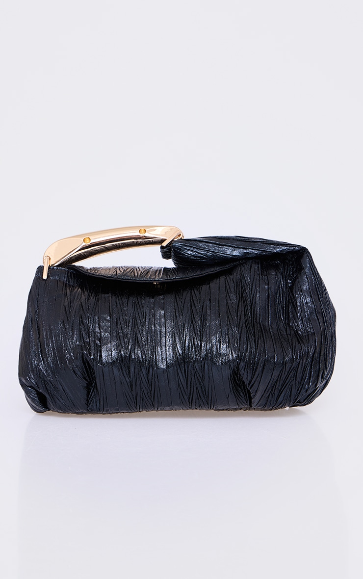 Black Pleated Abstract Handle Grab Bag image 2