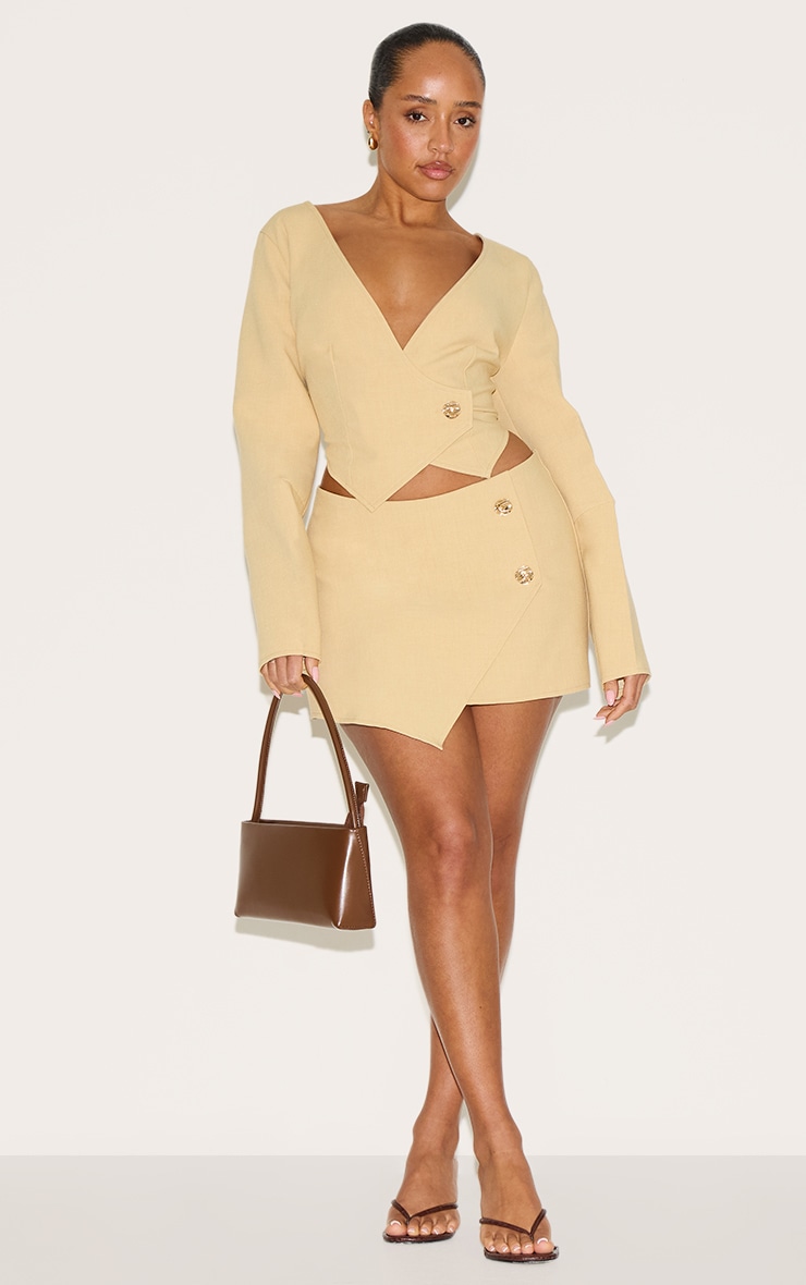 Shape Lemon Linen Look Asymmetrical Hammered Button Blazer image 3