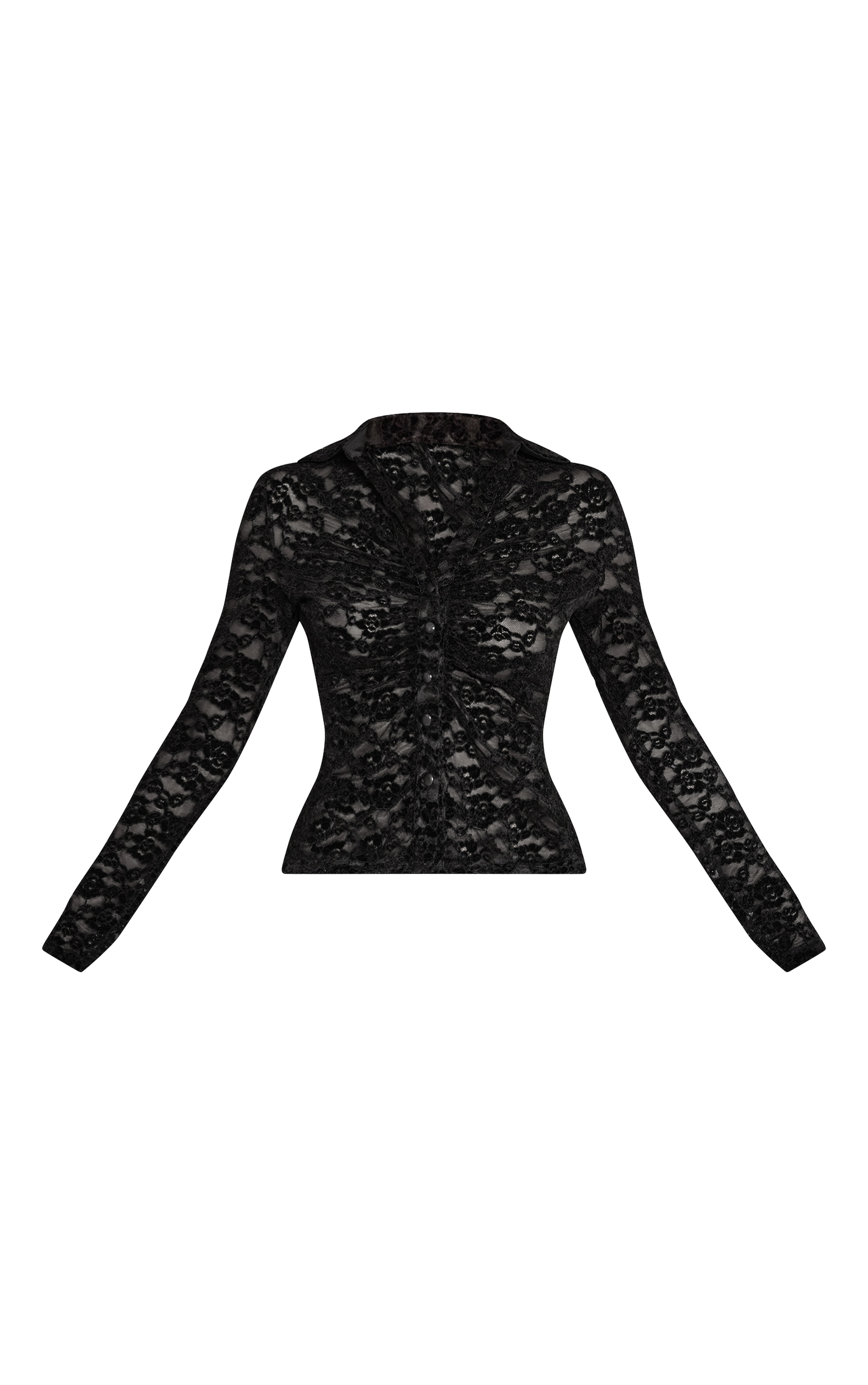 Black Lace Velvet Plunge Fitted Shirt  image 5