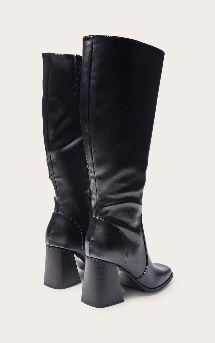 Black Pu Square Toe Block Heel Knee High Boots image 4