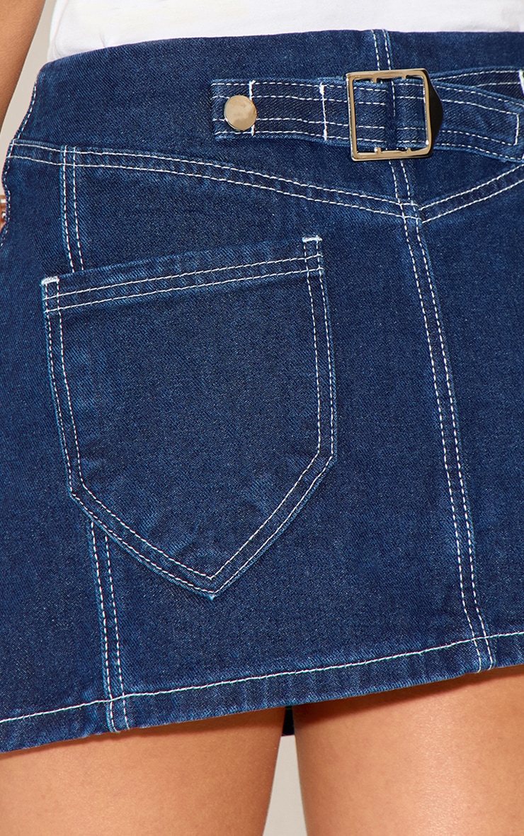 Indigo Contrast Stitch No Waistband Denim Mini Skirt image 5