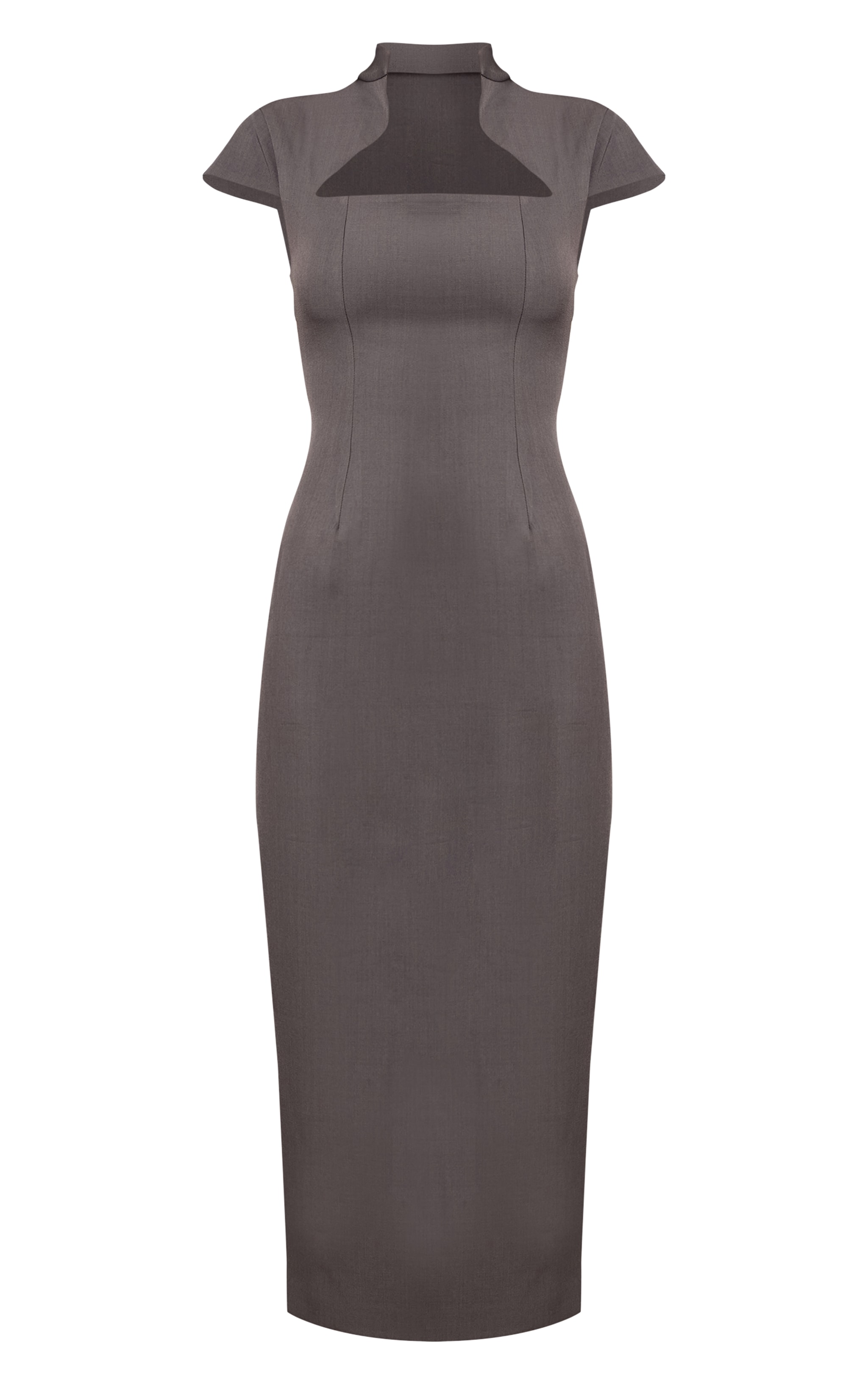 Robe mi-longue tissée gris anthracite à manches courtes image 5