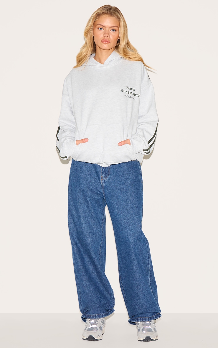 Ash Grey Premium Piping Sleeve Paris Montmartre Embroidered Sweatshirt image 3