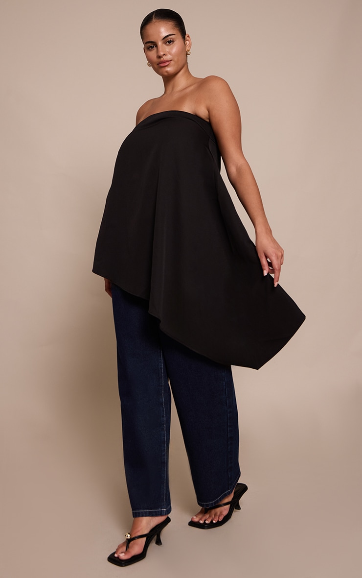 Plus Black Woven Bandeau Asymmetric Hem Floaty Long Top image 3