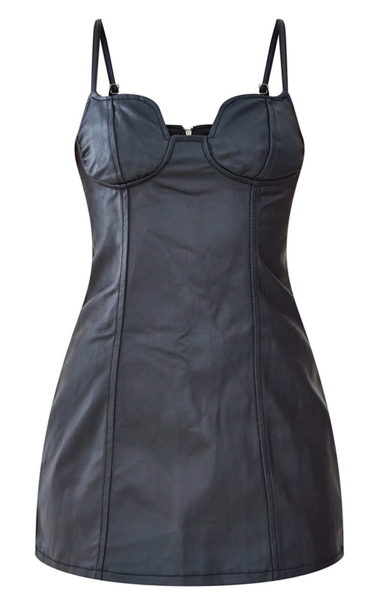 Black Coated Denim Mini Dress Denim PrettyLittleThing QA