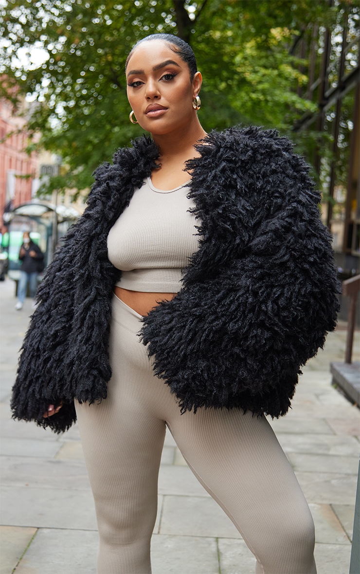 Plus Black Soft Touch Shaggy Faux Fur Coat image 3