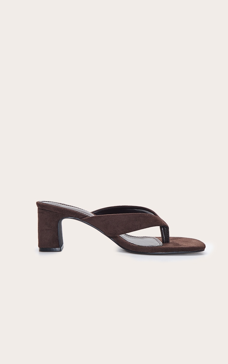 Chocolate Faux Suede Low Block Heel Toe Thong Mules image 2