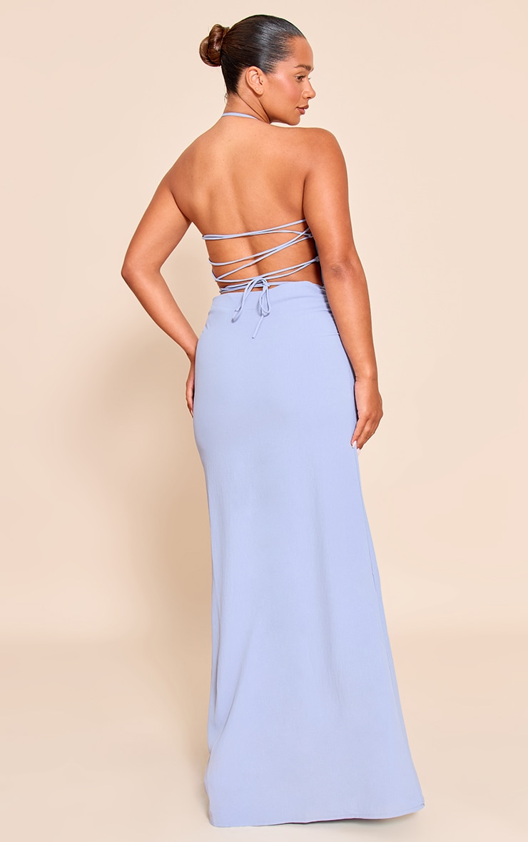 Shape Blue Hammered Satin Drape Front Halter Maxi Dress image 2
