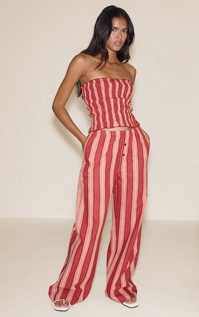 Red Low Rise Wide Pants