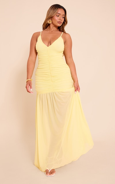 Shape Butter Cream Ruched Front Dropped Hem Maxi Dress